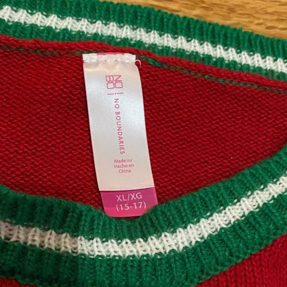 No Boundaries Red and Green Sweater